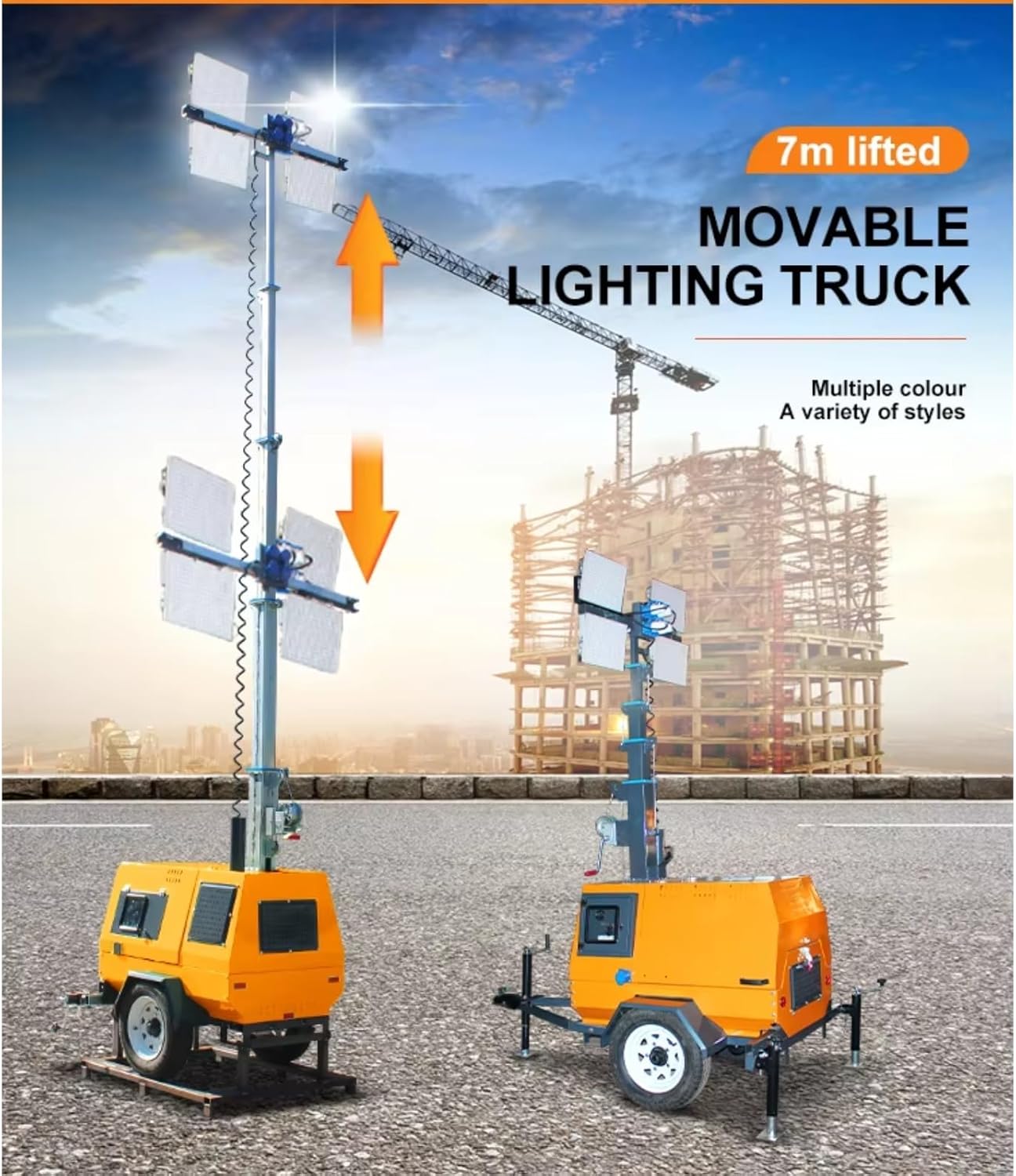 Torre de iluminación solar móvil resistente, sistema de iluminación móvil todo terreno