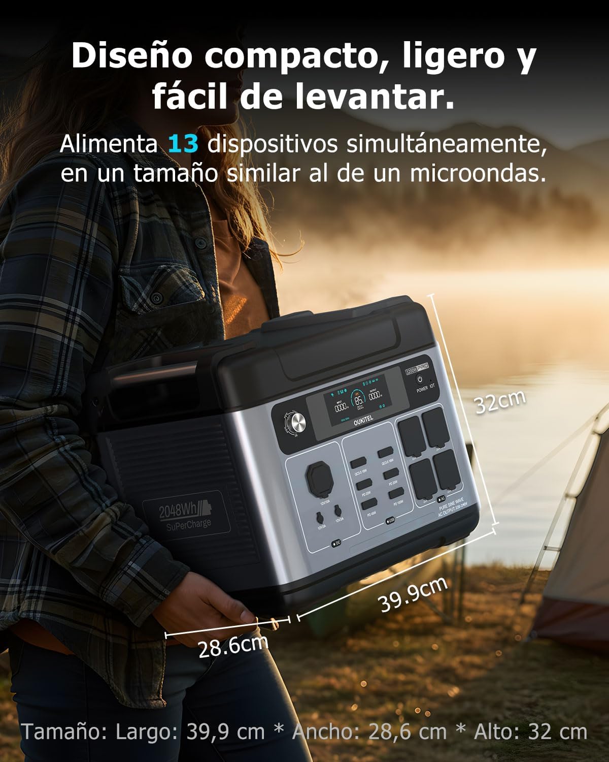 Generador Solar con 2 Panel 400W, 2048Wh Estación de Energía Portátil