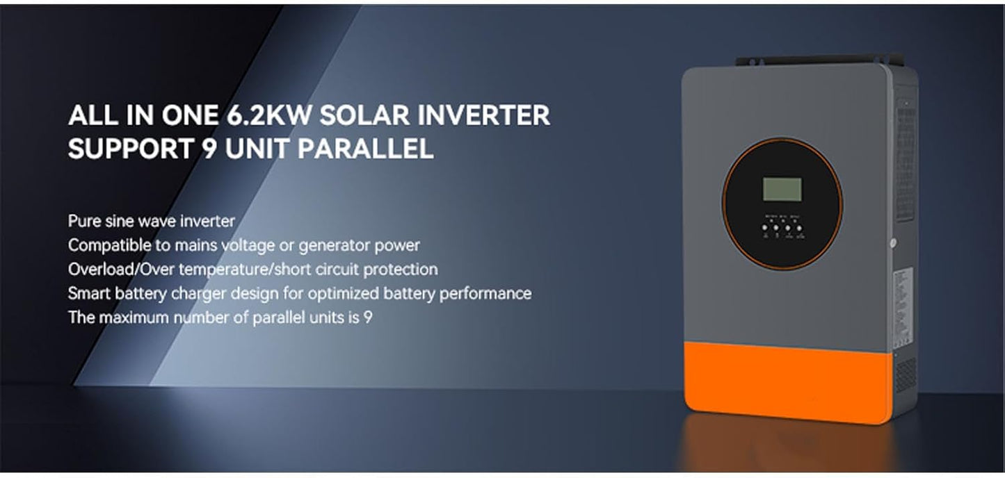 Inversor Solar híbrido de 6200W 120A, Cargador inversor de Onda sinusoidal Pura