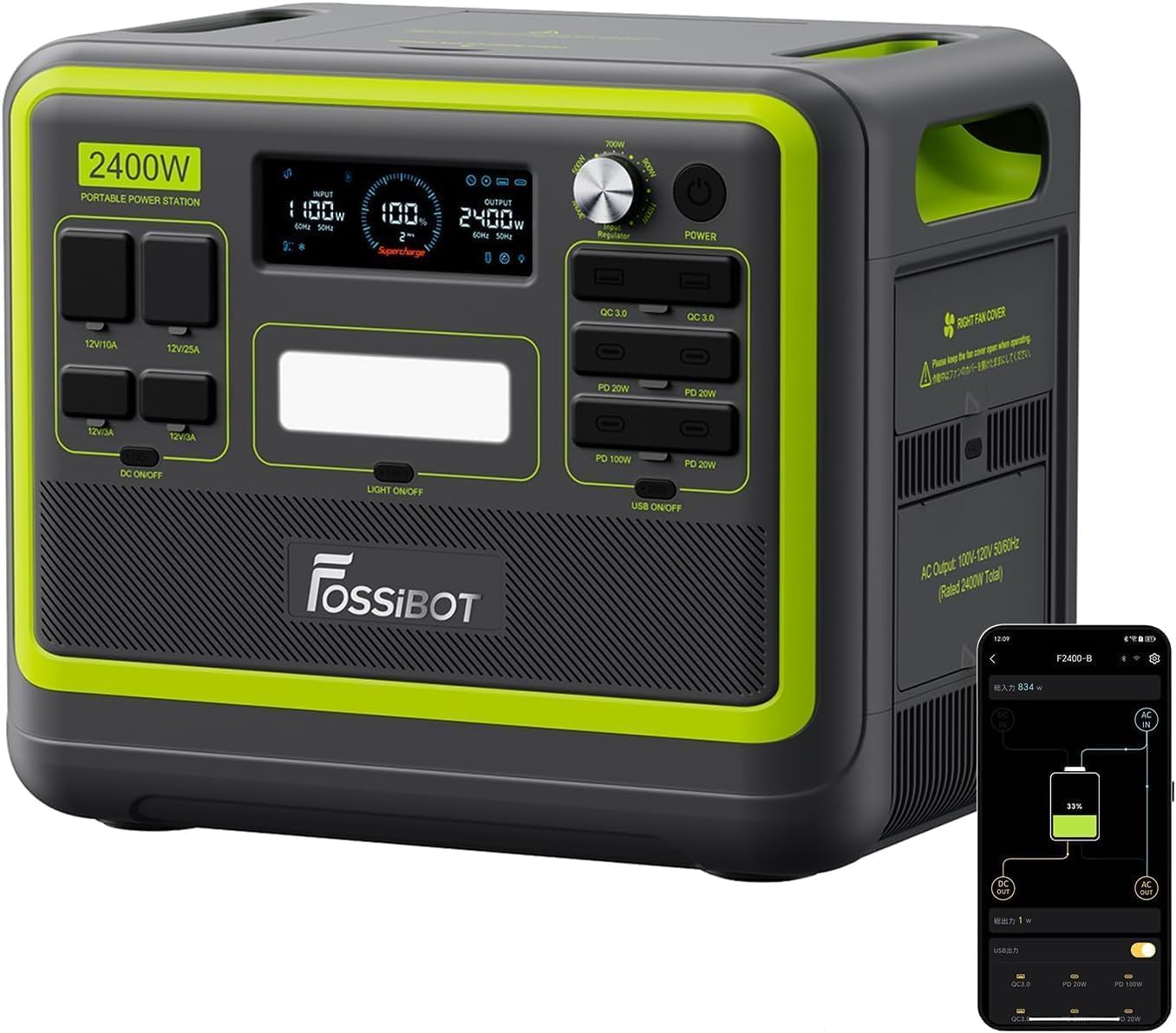 FOSSiBOT F2400 Estacion de Energia Portatil, Batería LiFePO4 2048 Wh