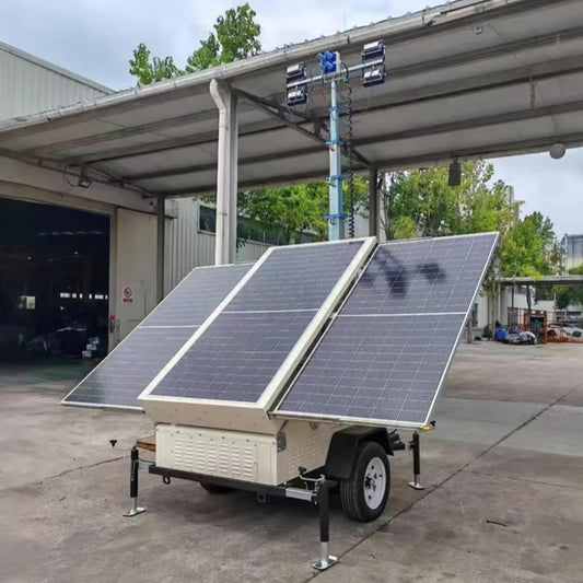 Torre de iluminación solar móvil resistente, sistema de iluminación móvil todo terreno