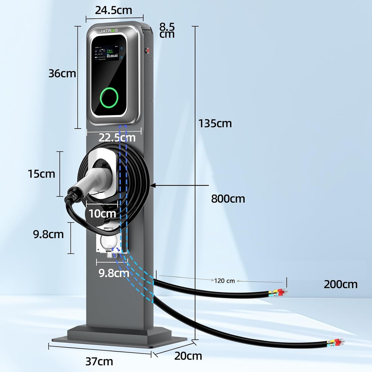 Kit terminal de carga S1 wallbox 22kw 32A trifásico cable 8M vehículos eléctricos