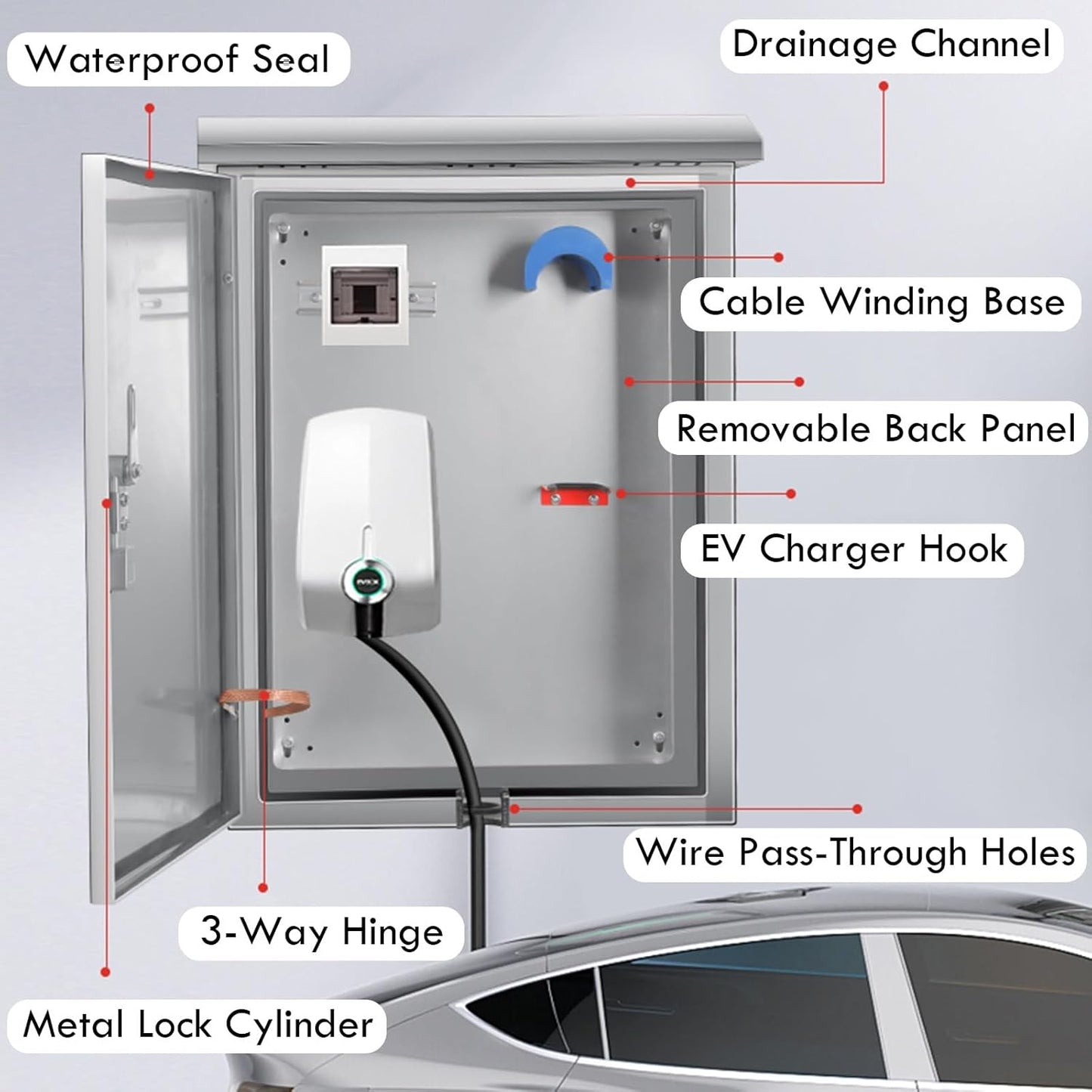 Soporte de cargador de vehículo eléctrico con cerradura para exteriores
