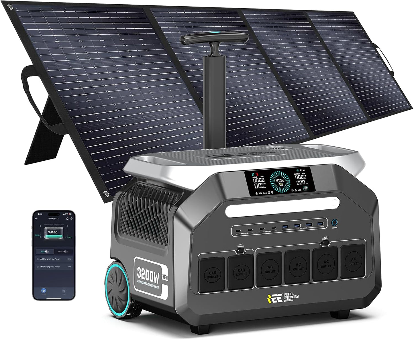 Estacion de Energia Portatil P3200 con Panel Solar da 200W, 2048Wh Generador Solar