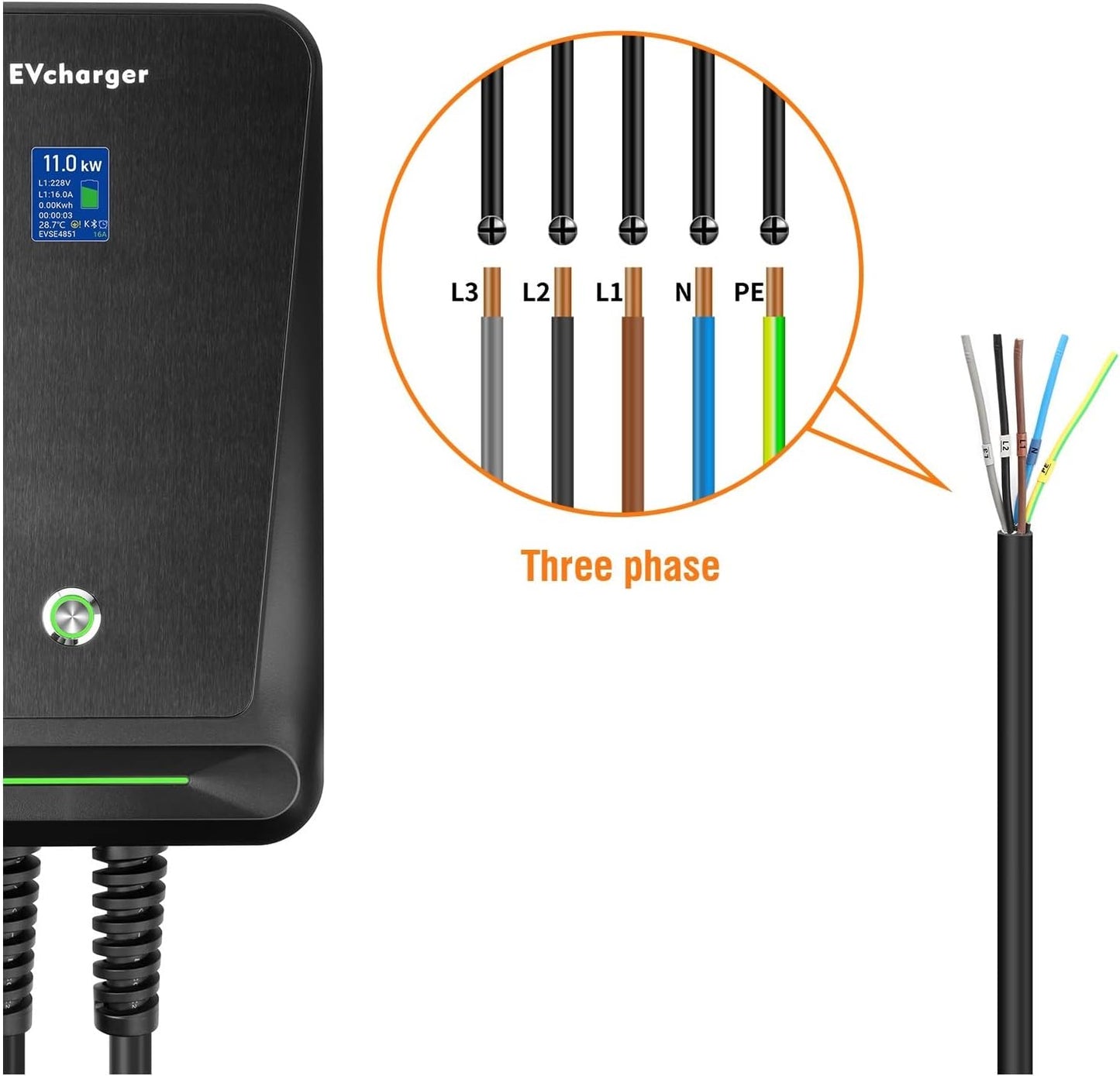 Cargador de coche eléctrico Cargador EV tipo 2 16A trifásico EVSE