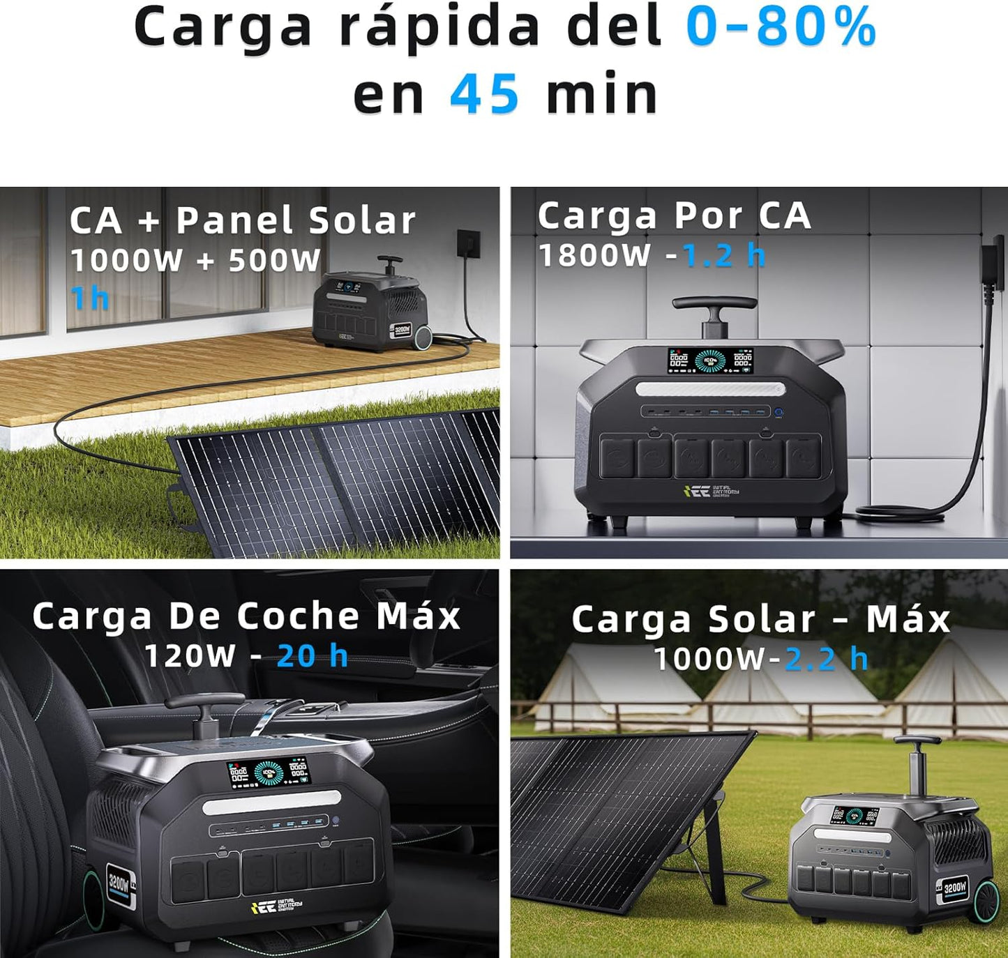 Generador Solar P3200 con Paneles Solare 500W, 2048Wh Estación de Energía Portátil