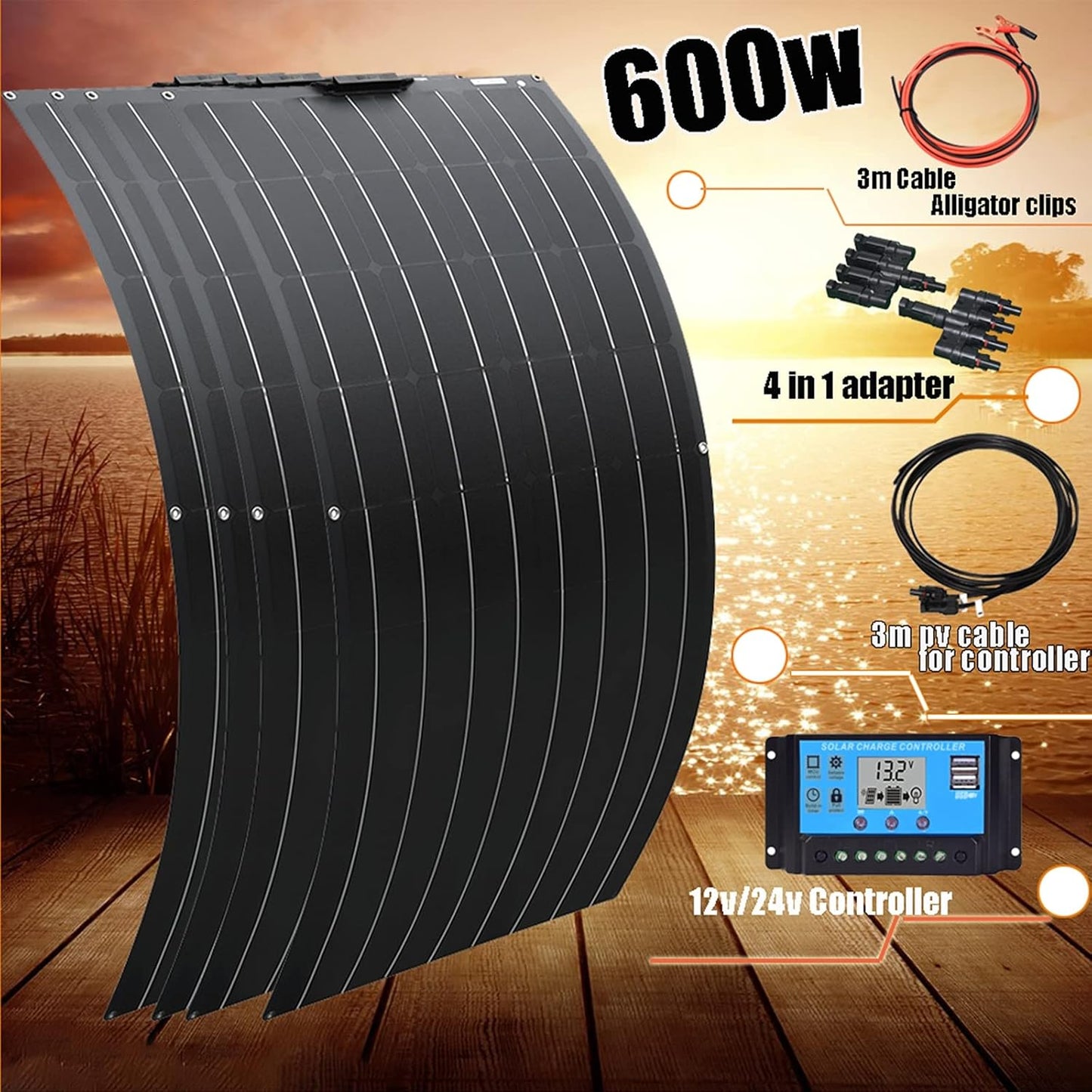 Kit de panel solar, kit completo de panel solar, panel solar flexible de 600 W y 300 W