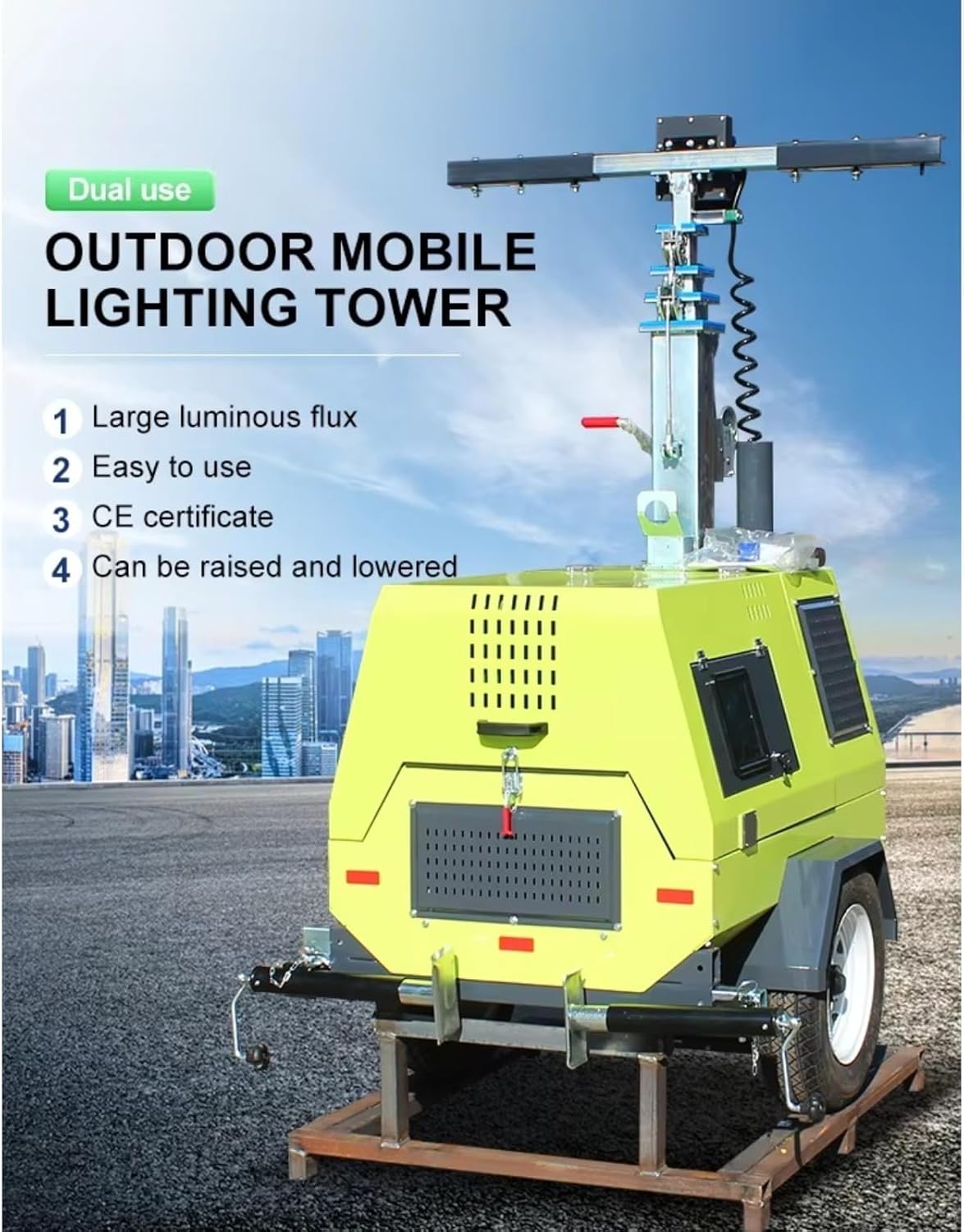 Torre de iluminación solar móvil resistente, sistema de iluminación móvil todo terreno