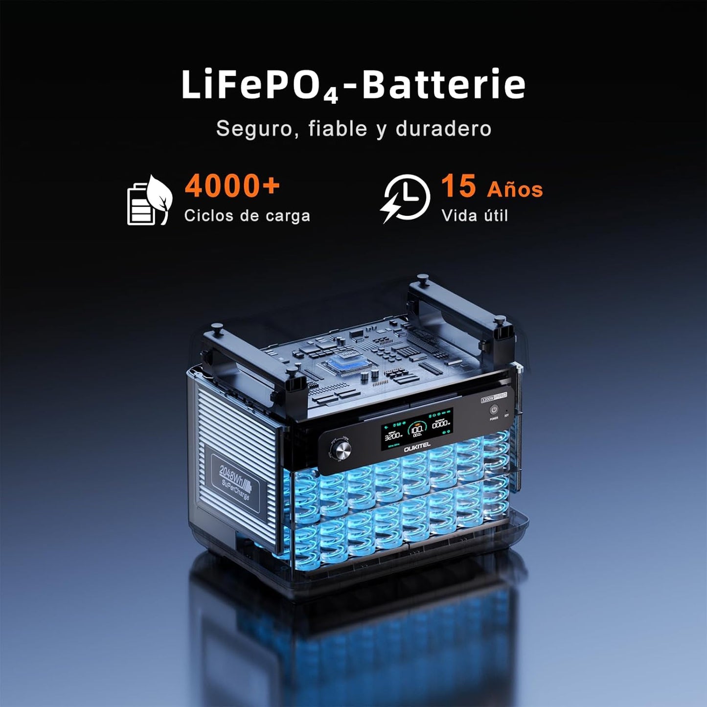 Estación de Energía Portátil 2048Wh | 3200W (Pico 6400W) Generador Solar con Panel Solar de 1 x 200W