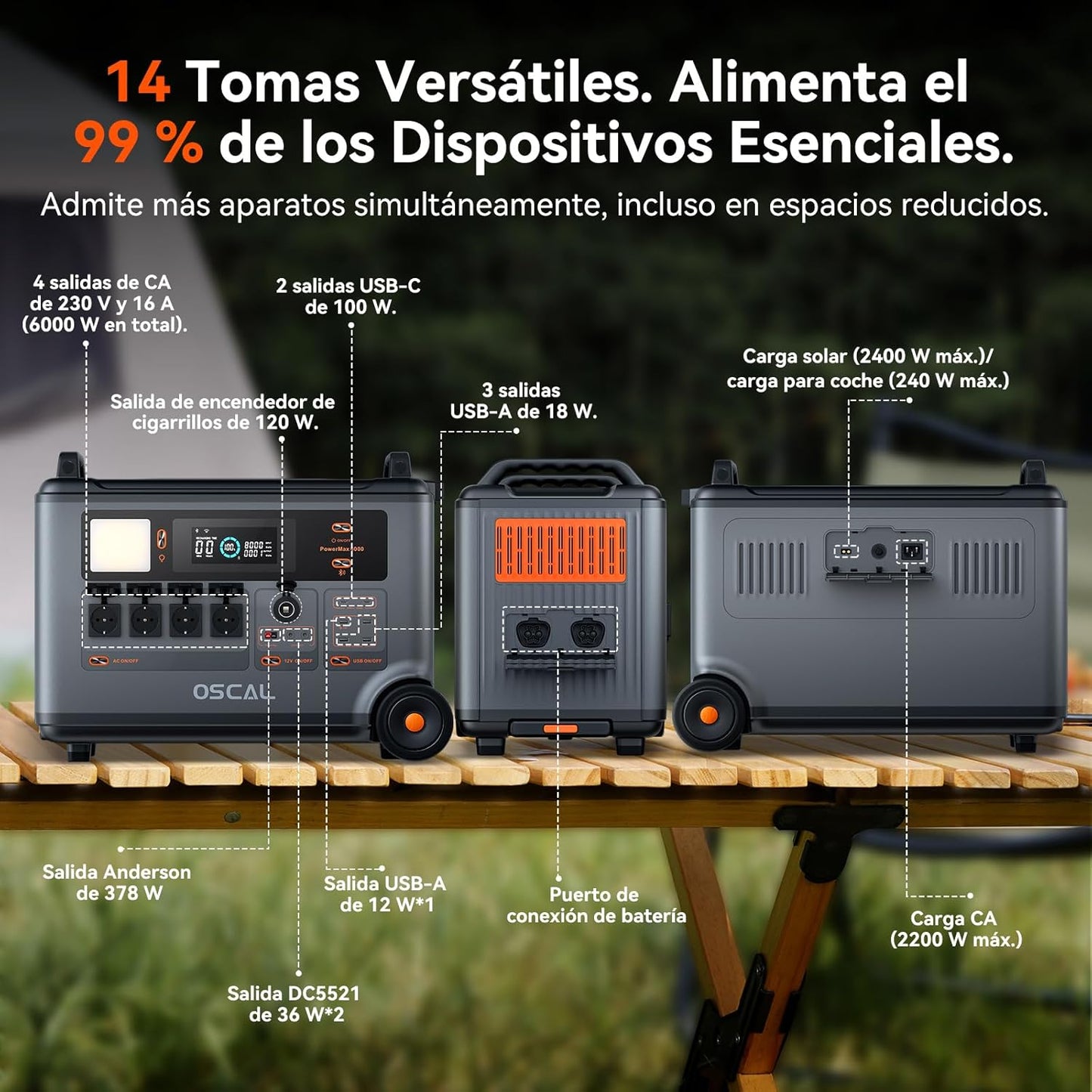 Estación de Energía Portátil, 6000W Generador Solar Portátil, Batería LiFePO4 de 3600 WH
