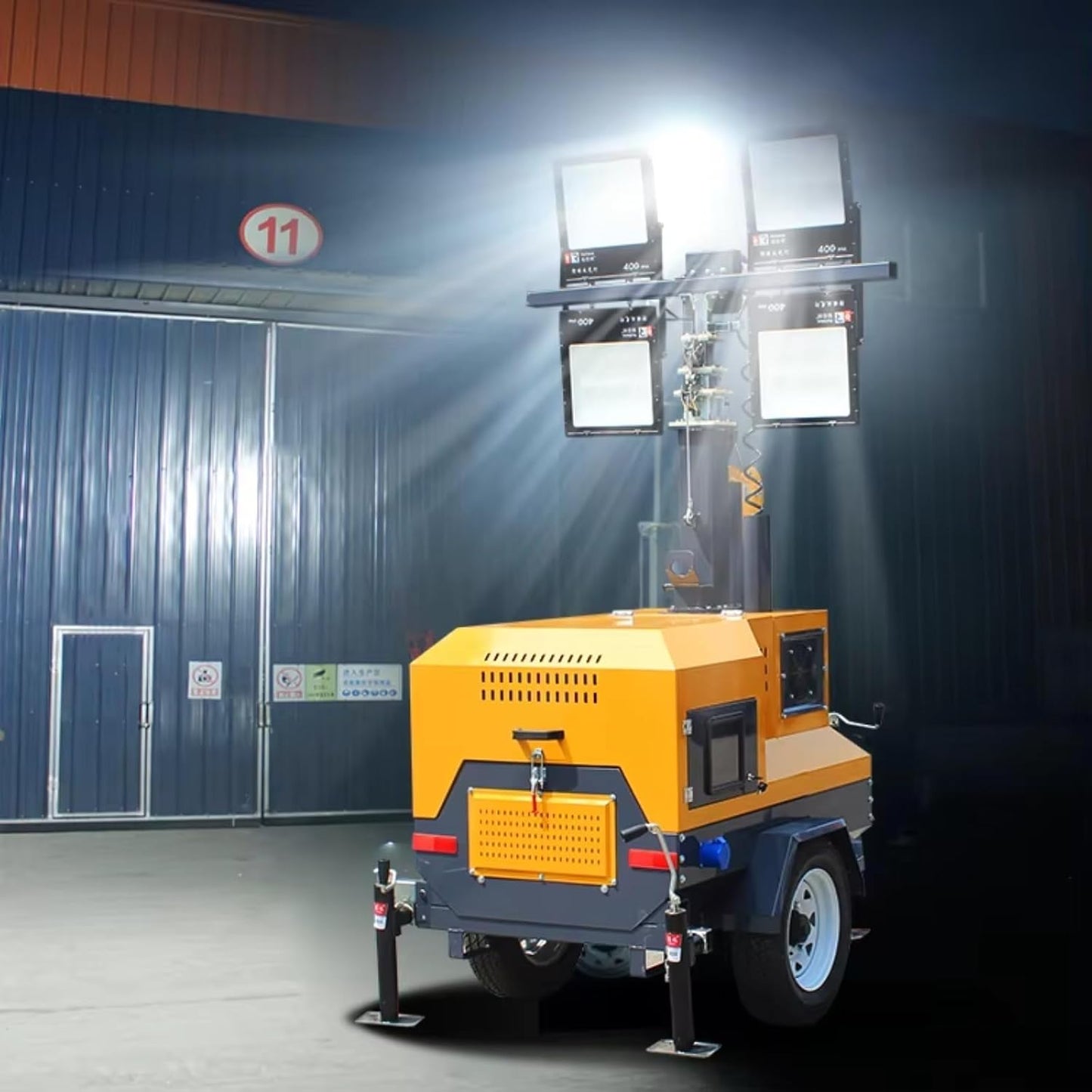 Torre de iluminación solar móvil resistente, sistema de iluminación móvil todo terreno