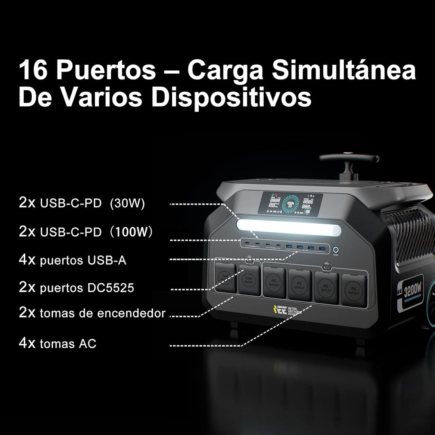 Generador Solar P3200 con Paneles Solare 500W, 2048Wh Estación de Energía Portátil