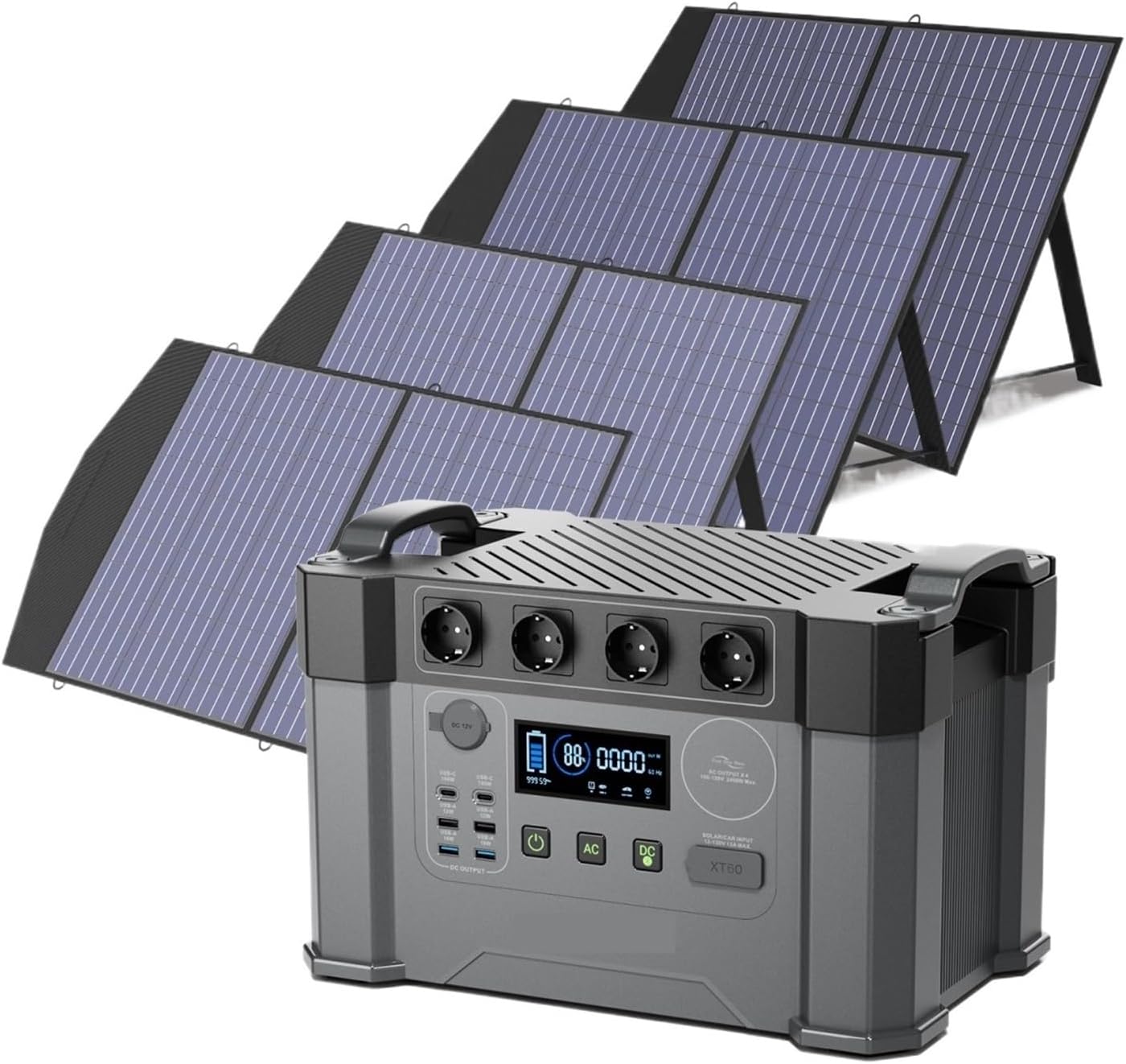 Estación De Energía Portátil MPPT 2400W Con Paneles Solares Plegables