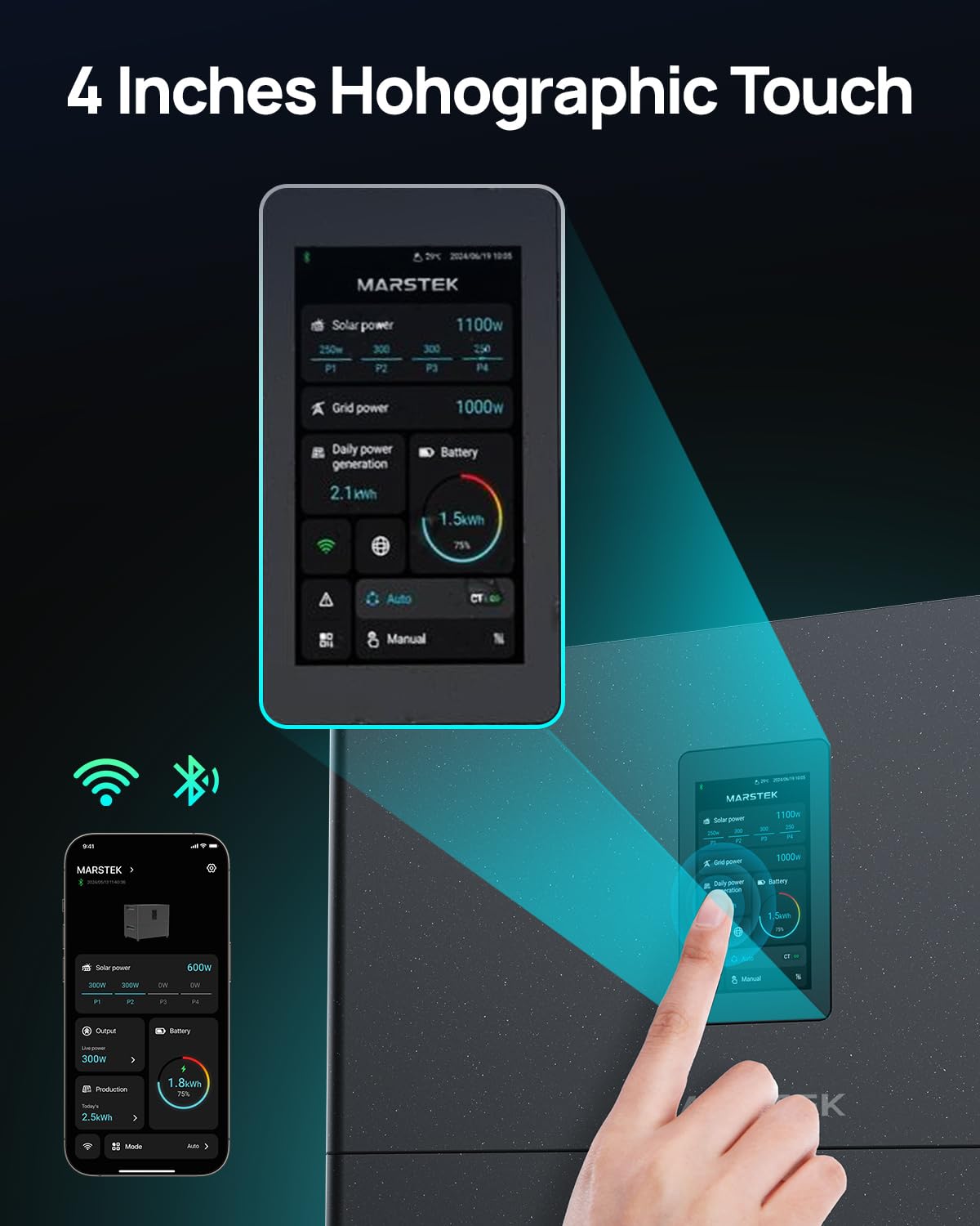 Kit Solar Balcon con almacenamiento, 5,12kWh de Marstek Jupiter C+, 4x430W paneles solares