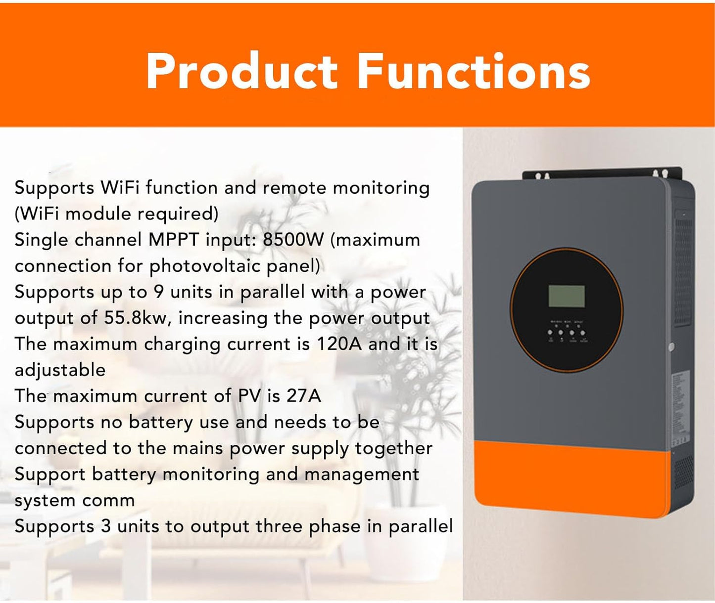 Inversor Solar híbrido de 6200W 120A, Cargador inversor de Onda sinusoidal Pura