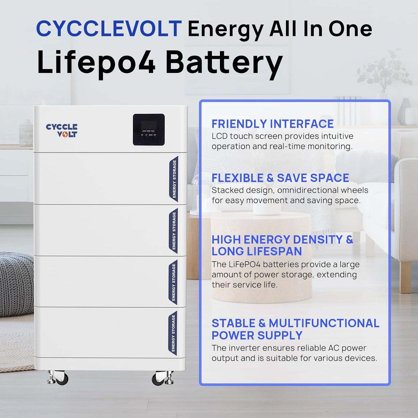 Batería LiFePO4 48V 300Ah con inversor 5kW, batería Litio 15kWh