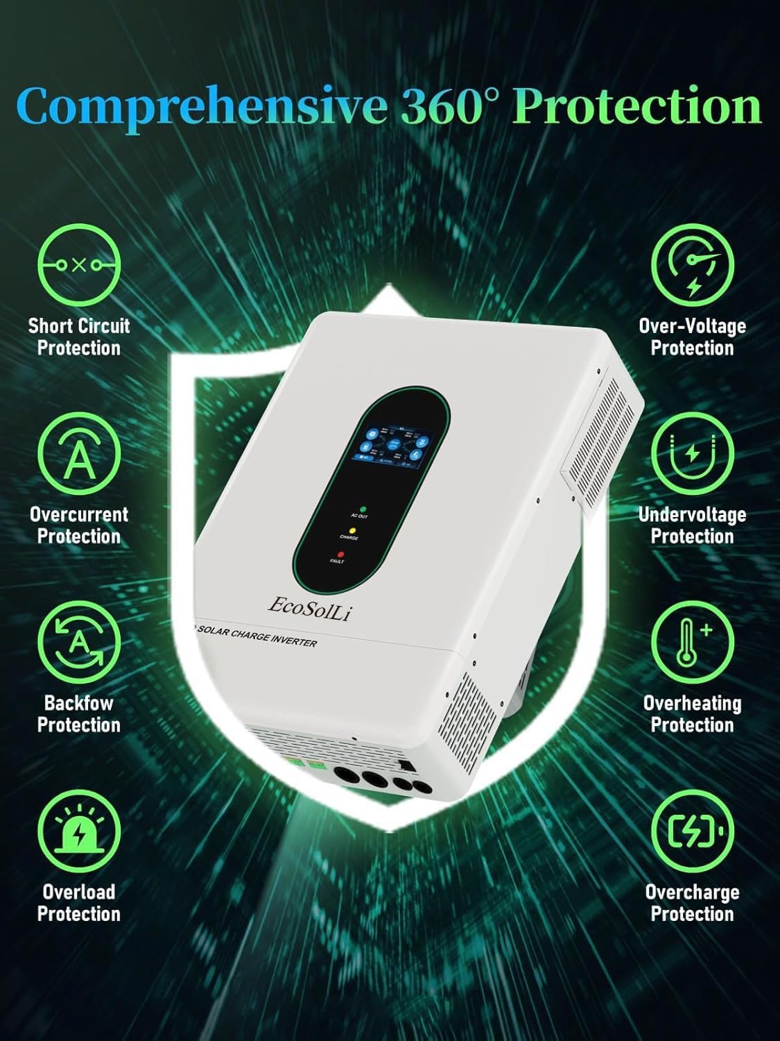 Inversor solar de fase dividida, 12000 W, DC 48 V, 120 V/240 V AC entrada/salida ajustable