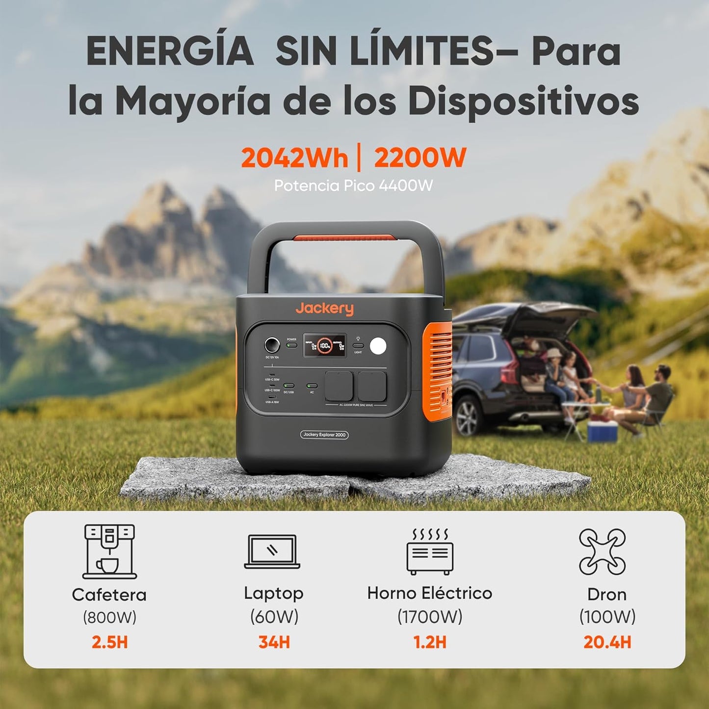 Generador Solar, 2042Wh/2200W Estación Portátil con 2x200W Panel Solar Plegable
