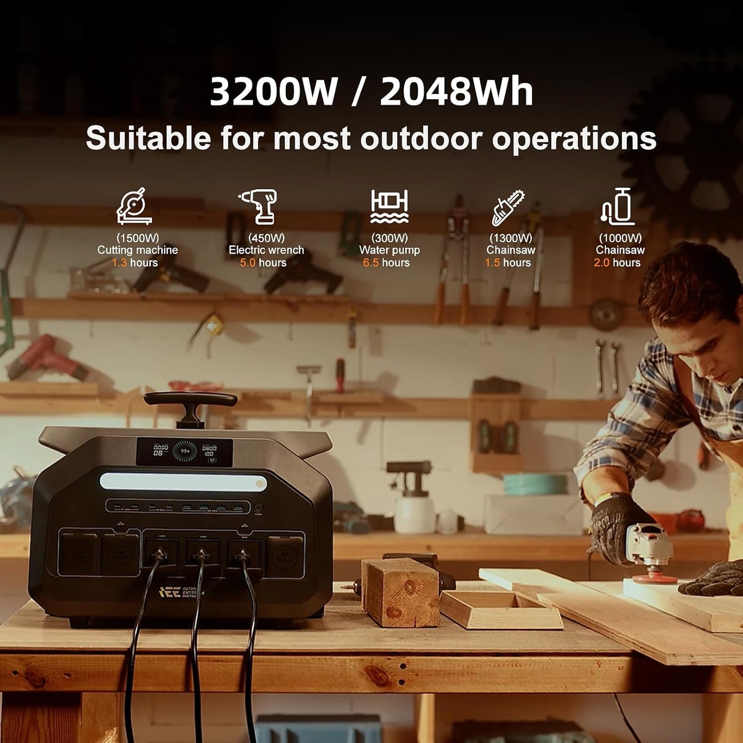 Estación de energía portátil P3200, 2048 Wh LiFePO4 Generador solar