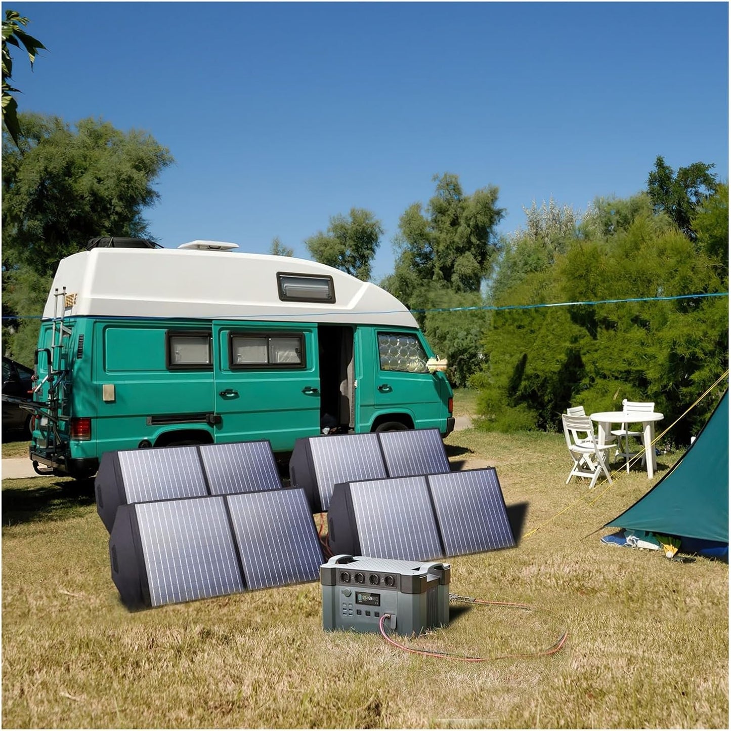 Estación De Energía Portátil MPPT 2400W Con Paneles Solares Plegables 4x100W For RV