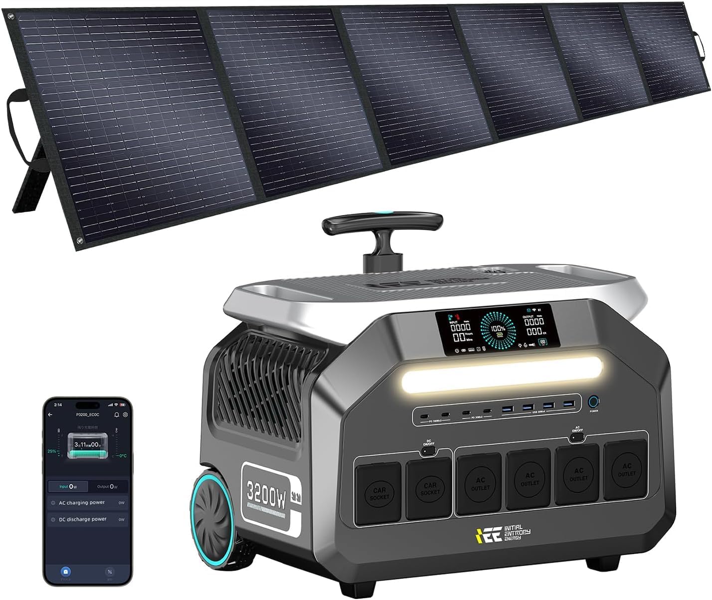 Generador Solar P3200 con Paneles Solare 500W, 2048Wh Estación de Energía Portátil