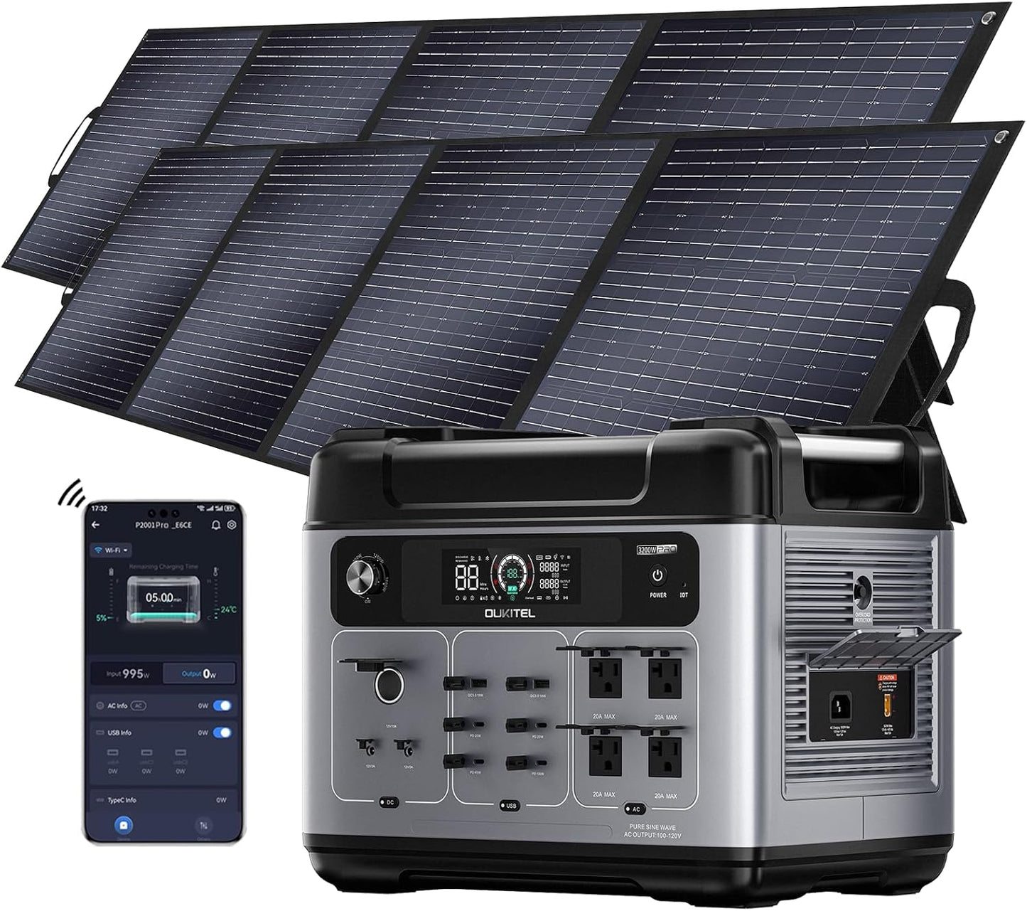 Generador Solar con 2 Panel 400W, 2048Wh Estación de Energía Portátil