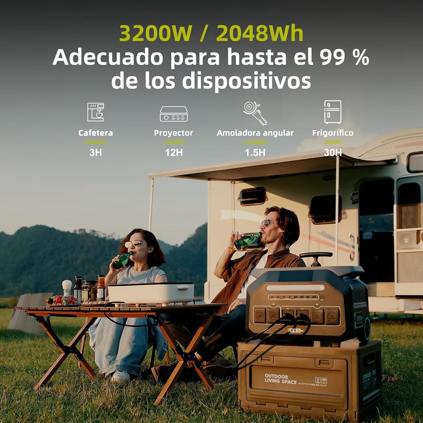 Generador Solar P3200 con Paneles Solare 500W, 2048Wh Estación de Energía Portátil