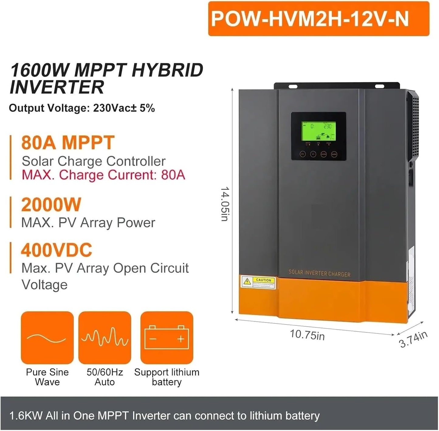 Inversor Solar híbrido de 1,6 KW y 3 KW, 12 V, 24 V y 220 V