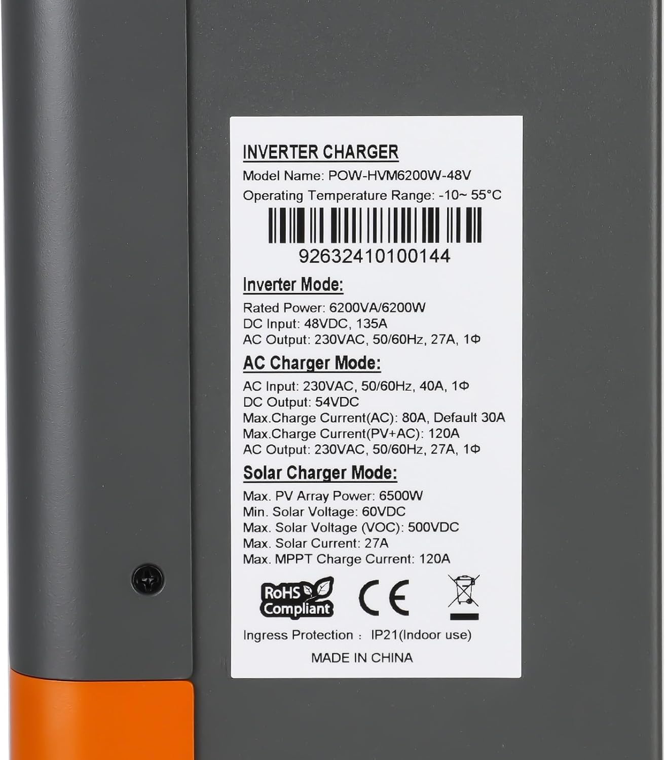 Inversores solares híbridos de 6200 W MPPT, inversor solar de 48 V CC a 230 V CA&nbsp;