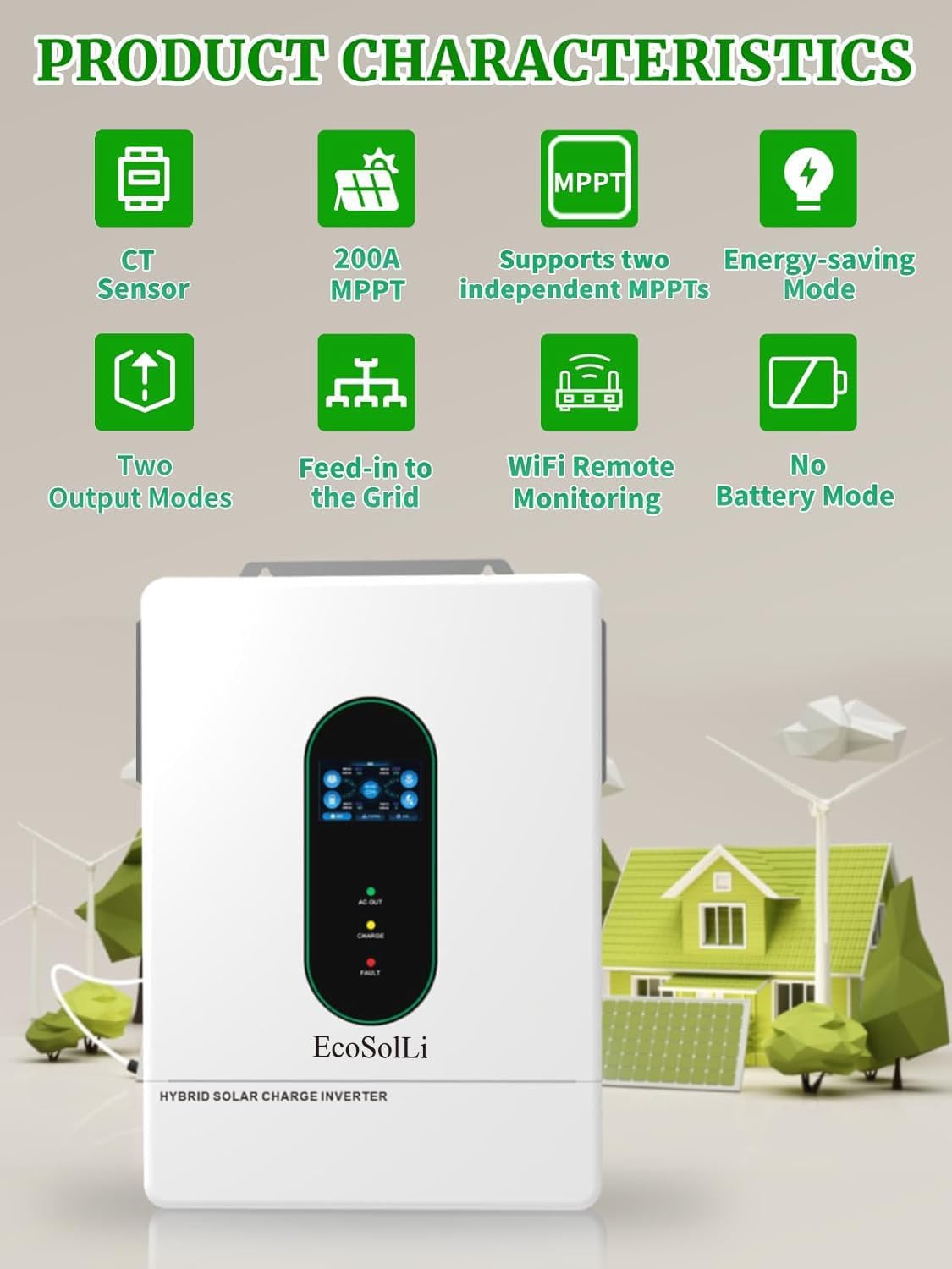 Inversor solar de fase dividida, 12000 W, DC 48 V, 120 V/240 V AC entrada/salida ajustable